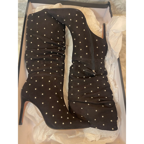 BCBGMAXAZRIA Toni Black Studded Leather Knee High Boots 7M / 38 NIB - Picture 2 of 10